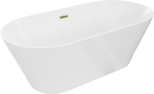 Mexen Luna Slim 170 x 75 cm Freestanding Bath, White, Gold Overflow - 52041707500-50