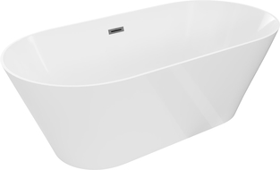 Mexen Luna Slim Free-Standing Bathtub 170 x 75 cm, White, Brushed Gun Gray Overflow - 52041707500-66