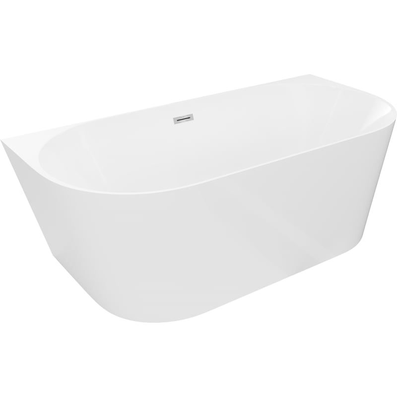 Mexen Oval Slim 170 x 80 cm Free-standing Back-to-wall Bath, White, Chrome Overflow - 52661708000-01