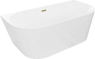 Mexen Oval Slim freestanding back-to-wall bathtub 170 x 80 cm, white, gold overflow - 52661708000-50