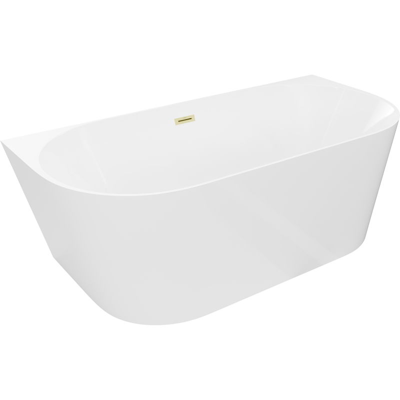 Mexen Oval Slim freestanding back-to-wall bathtub 170 x 80 cm, white, brushed gold overflow - 52661708000-55