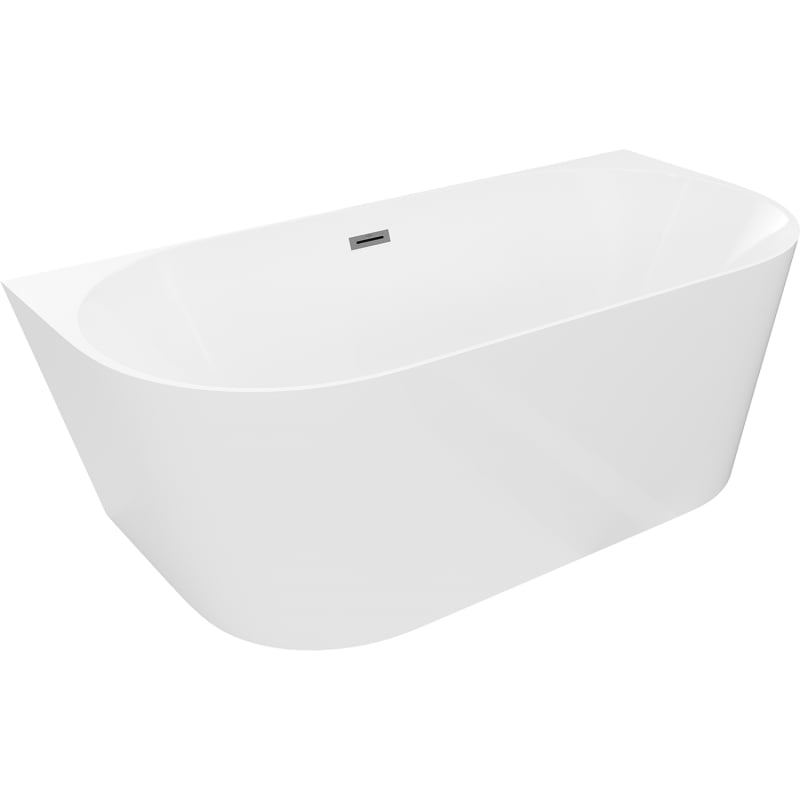 Mexen Oval Slim freestanding back-to-wall bath 170 x 80 cm, white, brushed gun gray overflow - 52661708000-66