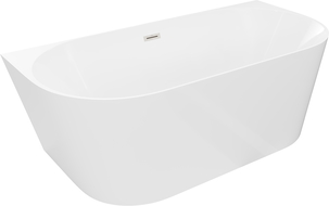 Mexen Oval Slim freestanding back-to-wall bathtub 170 x 80 cm, white, brushed nickel overflow - 52661708000-97