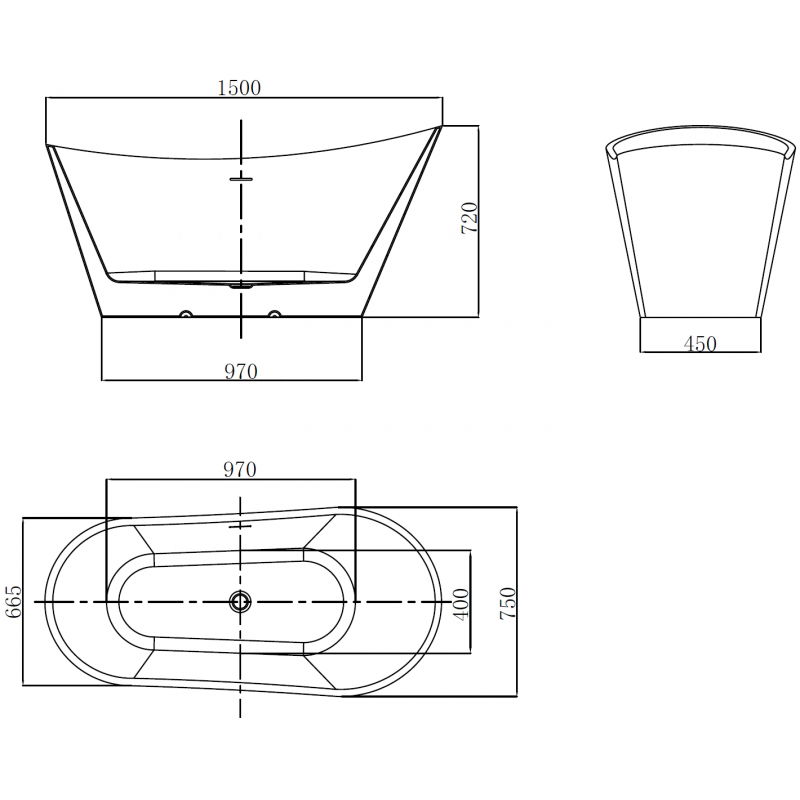 Mexen Dora freestanding bathtub 150 x 75 cm, white, overflow gun gray brushed - 52071507500-66