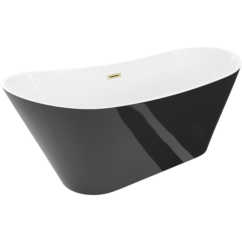 Mexen Dora 150 x 75 cm Freestanding Bath, White/Black, Brushed Gold Overflow- 52071507575-55