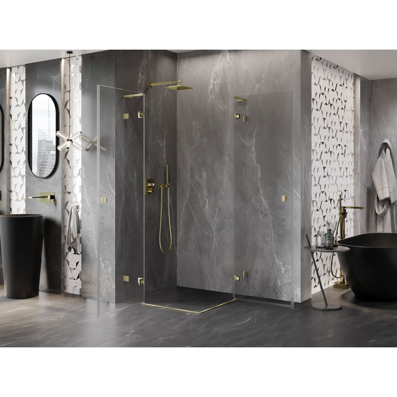 Mexen Lunar L Duo hinged shower cabin 70 x 70 cm, transparent, brushed gold - 834L-070L-070P-55-00