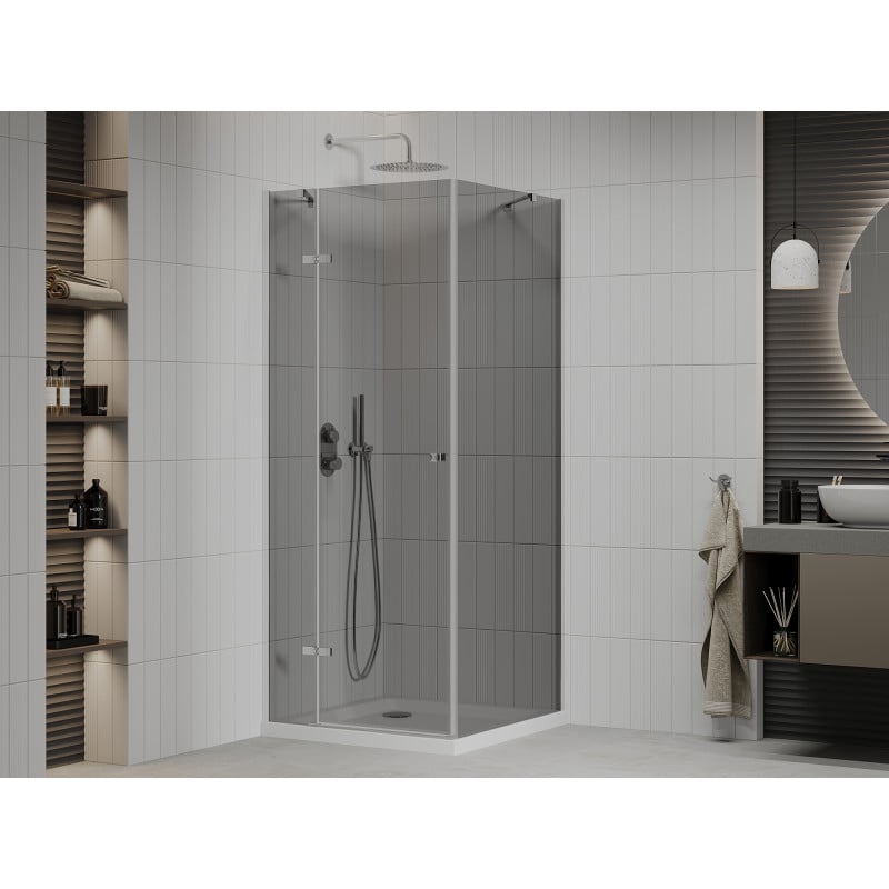 Mexen Roma pivot shower enclosure 90 x 90 cm, graphite, chrome + Flat shower tray, white - 854-090-090-01-40-4010