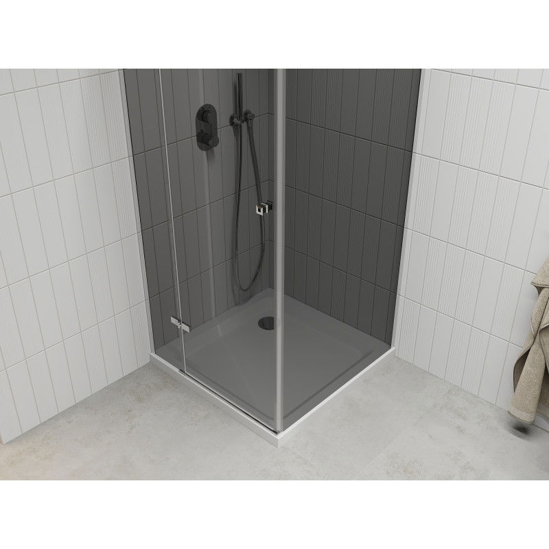 Mexen Roma 90 x 90 cm Hinged Shower Enclosure, Graphite, Chrome + Flat Tray, White - 854-090-090-01-40-4010
