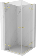 Mexen Lunar L Duo 75 x 75 cm Hinged Shower Enclosure, Transparent, Brushed Gold - 834L-075L-075P-55-00