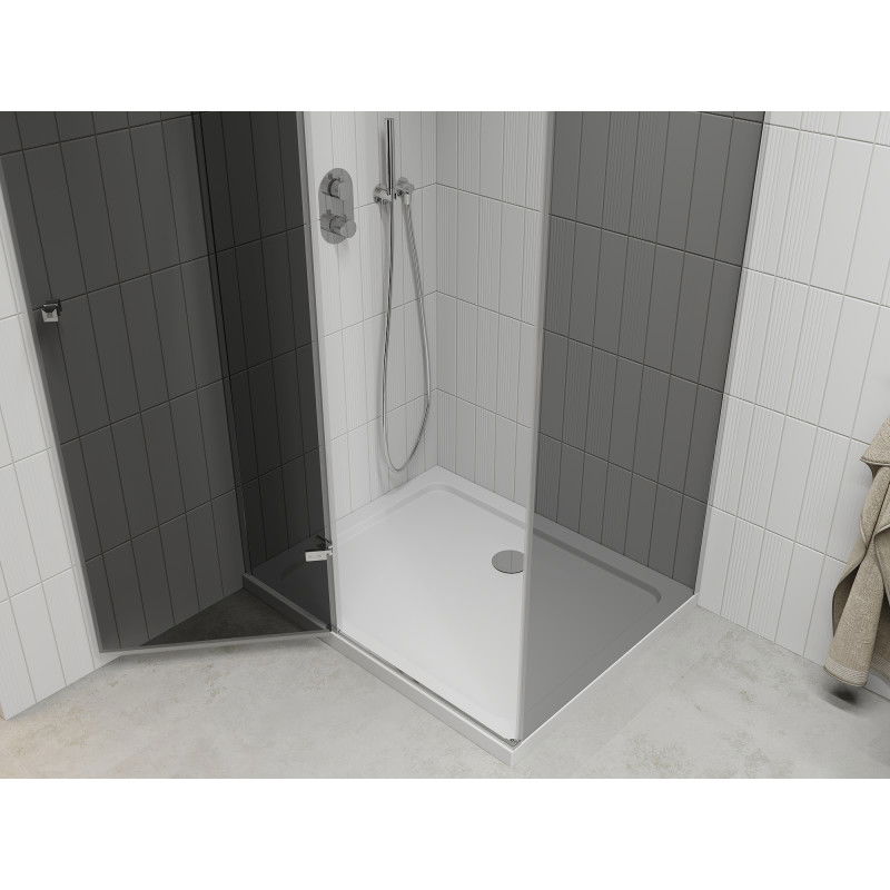 Mexen Roma Pivot Shower Enclosure 90 x 110 cm, Graphite, Chrome + Flat Tray, White - 854-090-110-01-40-4010