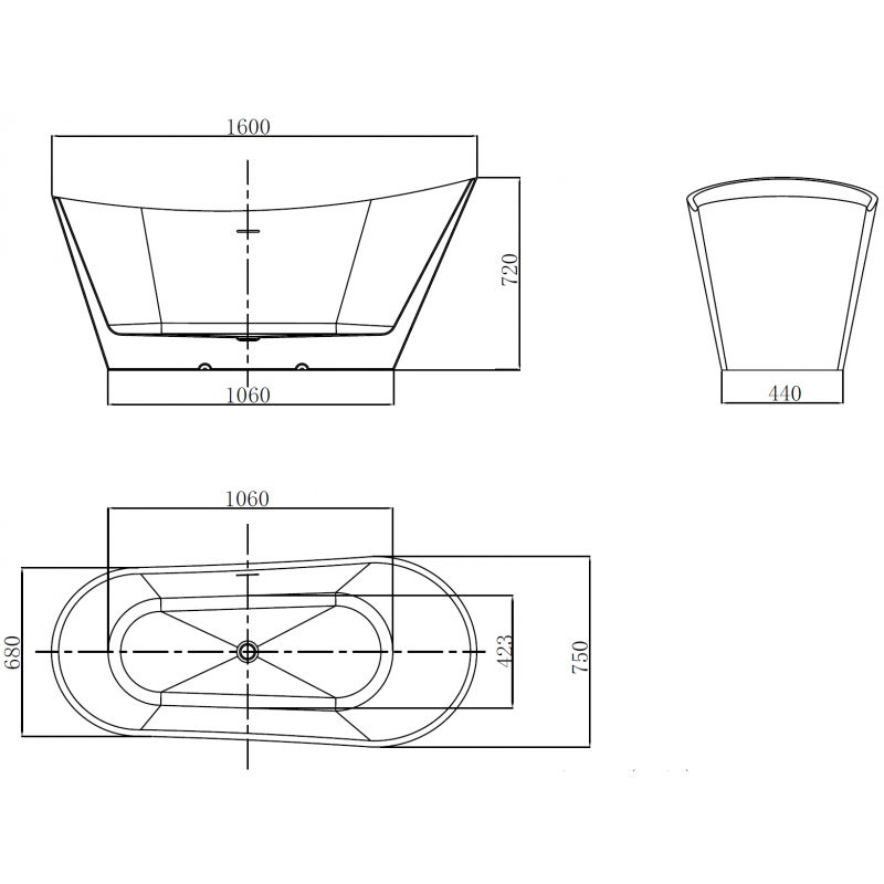 Mexen Dora 160 x 75 cm Freestanding Bath, White/Black, Black Overflow - 52071607575-70