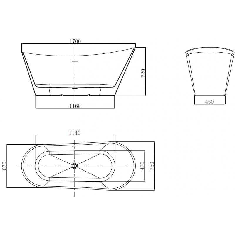 Mexen Dora freestanding bathtub 170 x 75 cm, white, black overflow - 52071707500-70