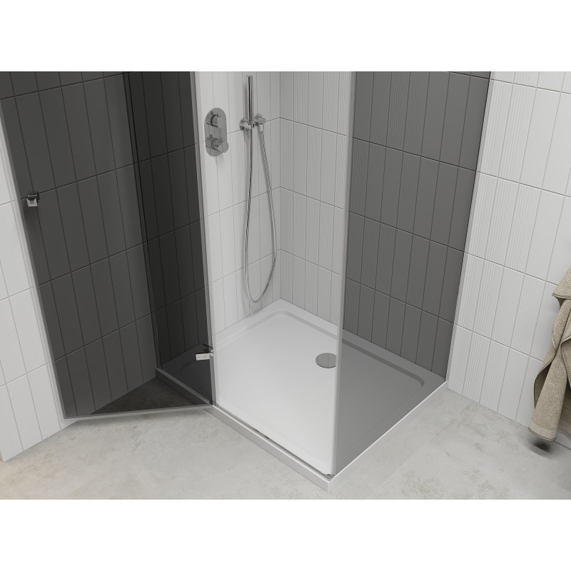 Mexen Roma hinged shower cabin 100 x 70 cm, graphite, chrome + Flat tray, white - 854-100-070-01-40-4010