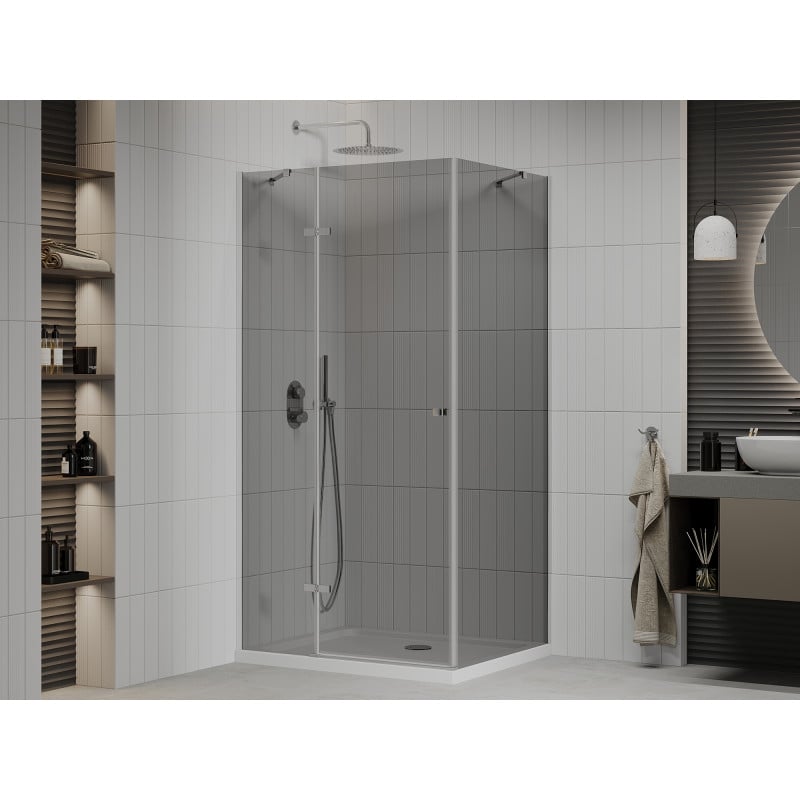 Mexen Roma hinged shower cabin 100 x 70 cm, graphite, chrome + Flat tray, white - 854-100-070-01-40-4010