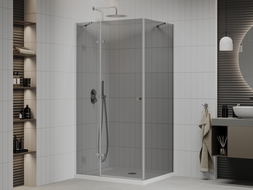 Mexen Roma hinged shower cubicle 100 x 70 cm, Graphite, Chrome + shower tray Flat, White - 854-100-070-01-40-4010