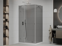 Mexen Roma pivot shower enclosure 100 x 80 cm, graphite, chrome + Flat shower tray, white - 854-100-080-01-40-4010