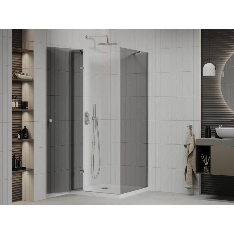 Mexen Roma hinged shower cabin 100 x 100 cm, graphite, chrome + Flat tray, white - 854-100-100-01-40-4010