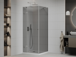 Mexen Roma hinged shower cubicle 100 x 100 cm, Graphite, Chrome + shower tray Flat, White - 854-100-100-01-40-4010