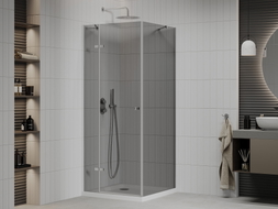Mexen Roma swing shower cabin 100 x 100 cm, graphite, chrome + Flat shower tray, white - 854-100-100-01-40-4010