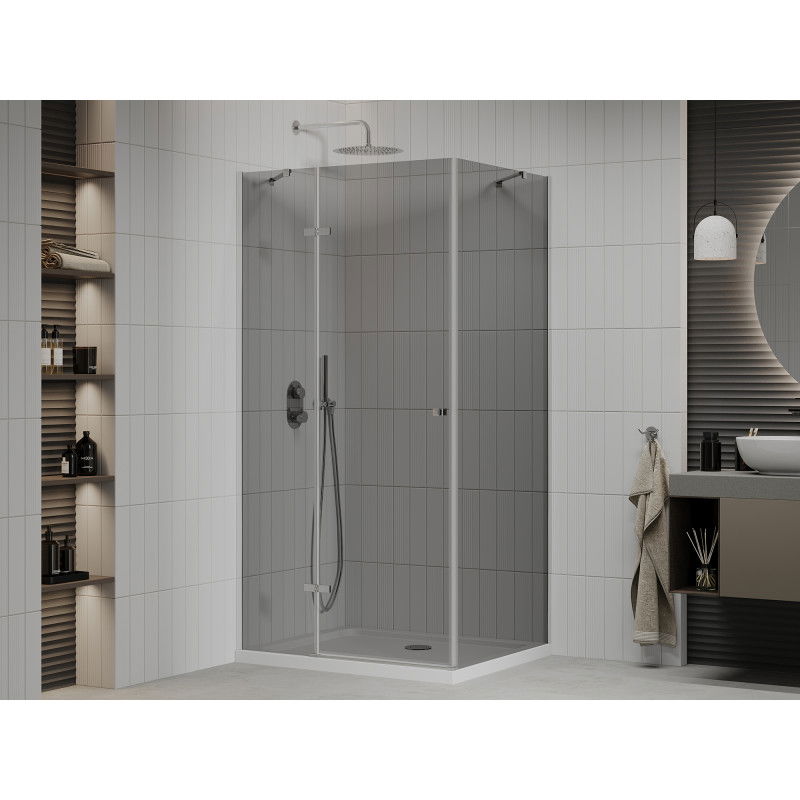Mexen Roma Swing Shower Enclosure 100 x 110 cm, Graphite, Chrome + Flat Tray, White - 854-100-110-01-40-4010