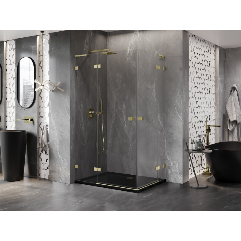 Mexen Lunar L Duo Left Hinged Shower Enclosure 105 x 95 cm, Transparent, Brushed Gold - 834L-105L-095P-55-00