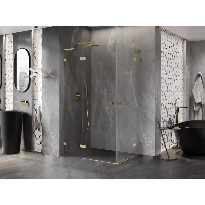 Mexen Lunar L Duo Left Hinged Shower Enclosure 105 x 95 cm, Transparent, Brushed Gold - 834L-105L-095P-55-00