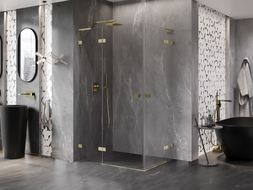 Mexen Lunar L Duo Left Hinged Shower Enclosure 105 x 95 cm, Transparent, Brushed Gold - 834L-105L-095P-55-00