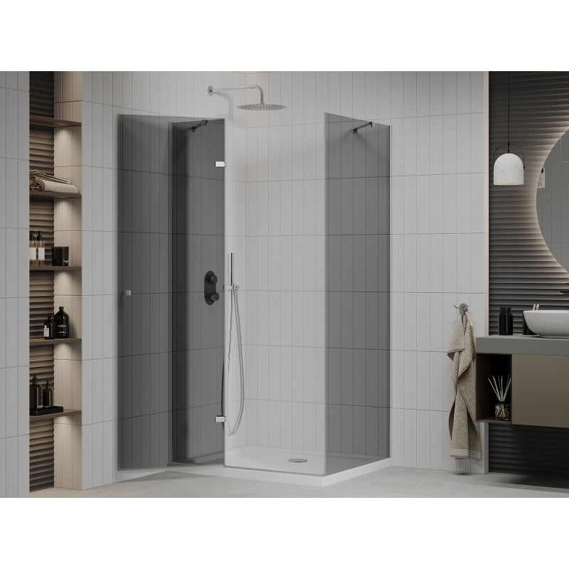 Mexen Roma hinged shower cabin 100 x 120 cm, graphite, chrome + Flat shower tray, white - 854-100-120-01-40-4010