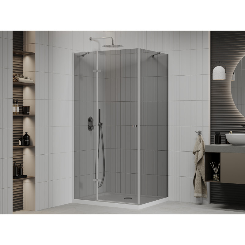 Mexen Roma hinged shower cabin 100 x 120 cm, graphite, chrome + Flat shower tray, white - 854-100-120-01-40-4010