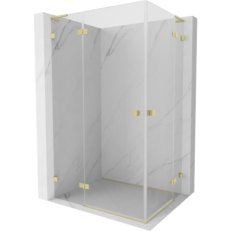 Mexen Lunar L Duo Left Hinged Shower Enclosure 110 x 95 cm, Transparent, Brushed Gold - 834L-110L-095P-55-00