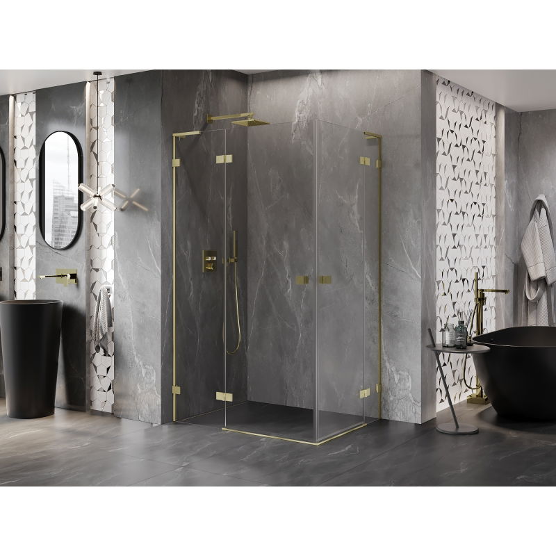 Mexen Lunar L Duo Hinged Shower Enclosure Left 110 x 105 cm, Transparent, Brushed Gold - 834L-110L-105P-55-00