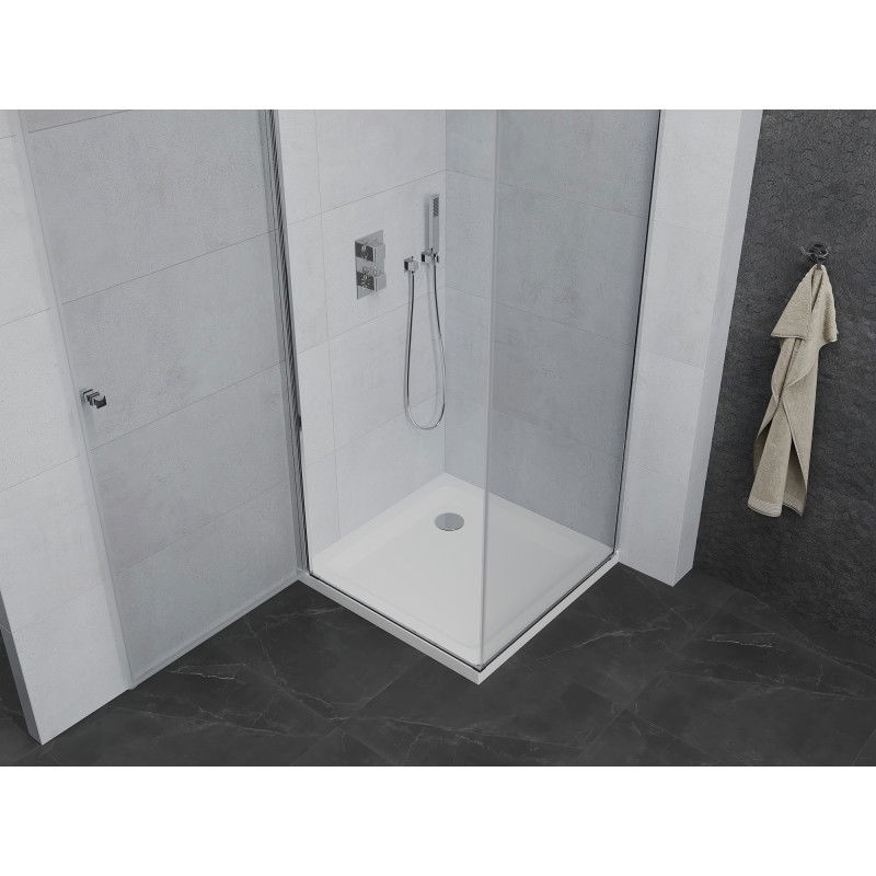 Mexen Pretoria Hinged Shower Enclosure 70 x 70 cm, Transparent, Chrome + Flat Tray - 852-070-070-01-00-4010
