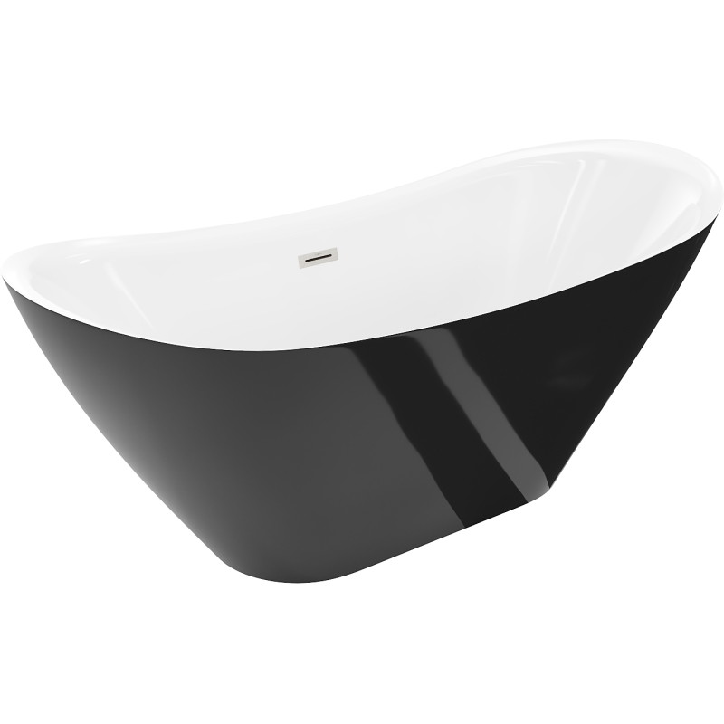 Mexen Lotos free-standing bathtub 150 x 75 cm, white/black, brushed nickel overflow - 52051507775-97