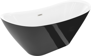 Mexen Lotos free-standing bathtub 150 x 75 cm, white/black, brushed nickel overflow - 52051507775-97