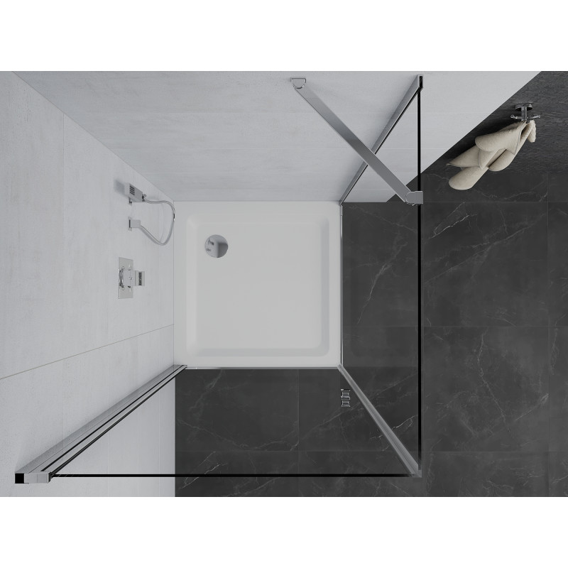 Mexen Pretoria pivot shower enclosure 100 x 100 cm, transparent, chrome + Flat shower tray - 852-100-100-01-00-4010