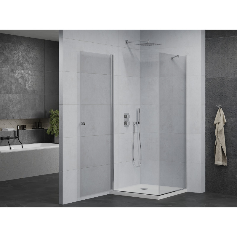 Mexen Pretoria pivot shower enclosure 100 x 100 cm, transparent, chrome + Flat shower tray - 852-100-100-01-00-4010