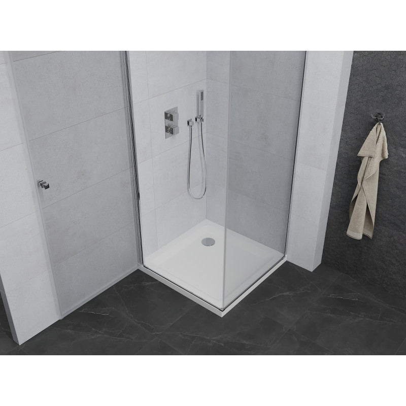 Mexen Pretoria pivot shower enclosure 100 x 100 cm, transparent, chrome + Flat shower tray - 852-100-100-01-00-4010