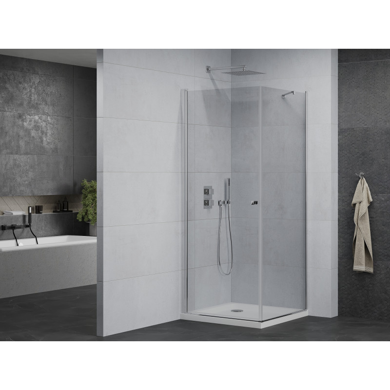 Mexen Pretoria pivot shower enclosure 100 x 100 cm, transparent, chrome + Flat shower tray - 852-100-100-01-00-4010