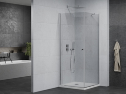 Mexen Pretoria pivot shower enclosure 100 x 100 cm, transparent, chrome + Flat shower tray - 852-100-100-01-00-4010