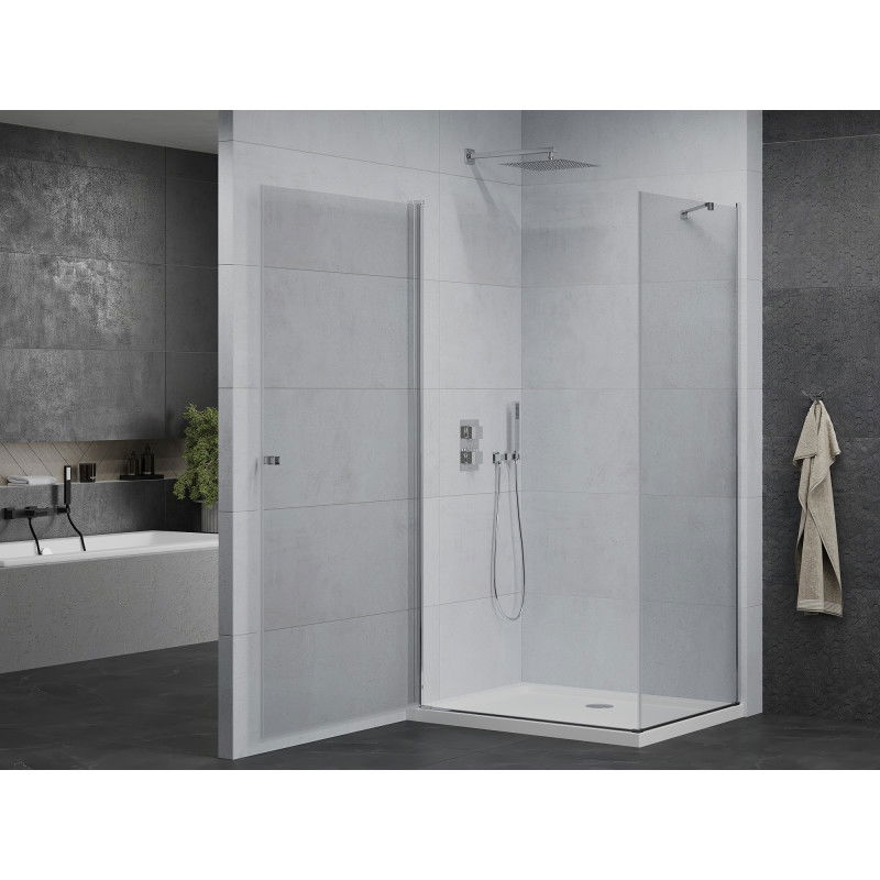 Mexen Pretoria 80 x 100 cm Hinged Shower Enclosure, Transparent, Chrome + Flat Tray - 852-080-100-01-00-4010