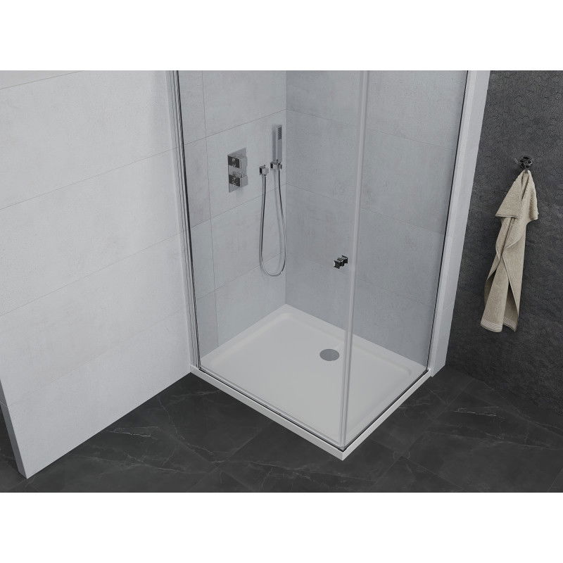 Mexen Pretoria 90 x 70 cm Hinged Shower Enclosure, Transparent, Chrome + Flat Tray - 852-090-070-01-00-4010