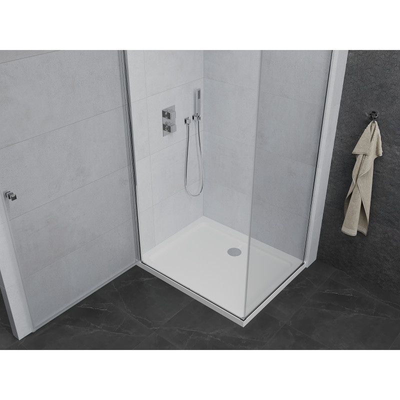 Mexen Pretoria 90 x 80 cm Hinged Shower Enclosure, Transparent, Chrome + Flat Tray - 852-090-080-01-00-4010