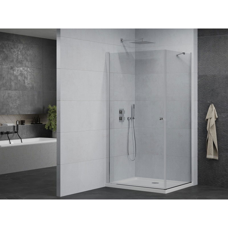 Mexen Pretoria hinged shower enclosure 90 x 80 cm, transparent, chrome + Flat tray - 852-090-080-01-00-4010