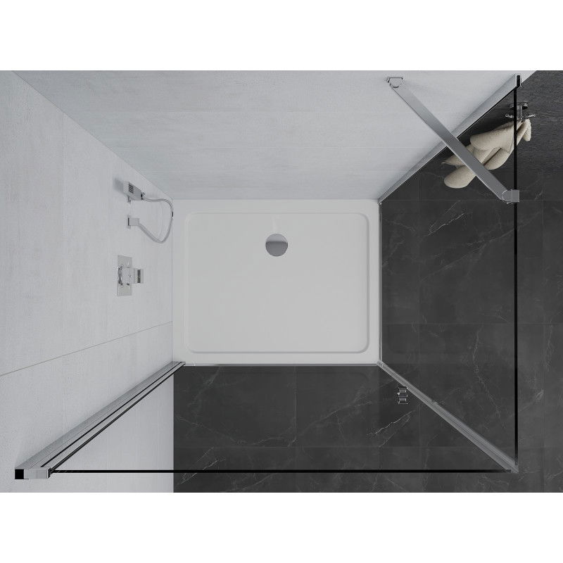 Mexen Pretoria 90 x 100 cm Pivot Shower Enclosure, Transparent, Chrome + Flat Shower Tray - 852-090-100-01-00-4010