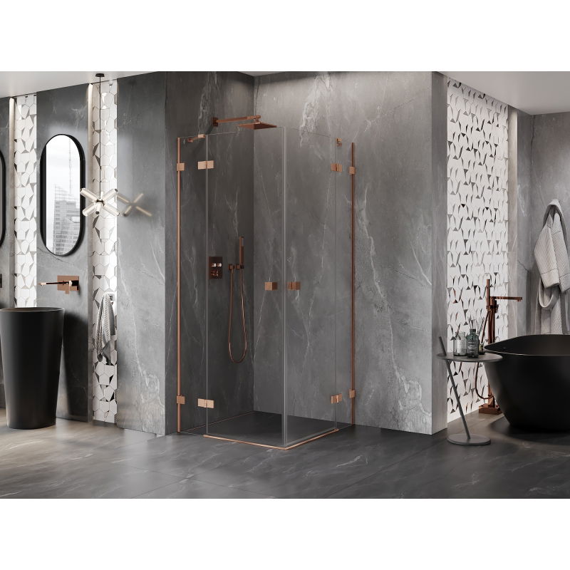 Mexen Lunar Duo 75 x 75 cm Hinged Shower Enclosure, Transparent, Brushed Copper - 834-075L-075P-65-00