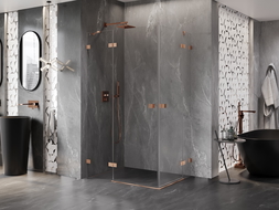 Mexen Lunar Duo 100 x 80 cm Hinged Shower Enclosure, Transparent, Brushed Copper - 834-100L-080P-65-00