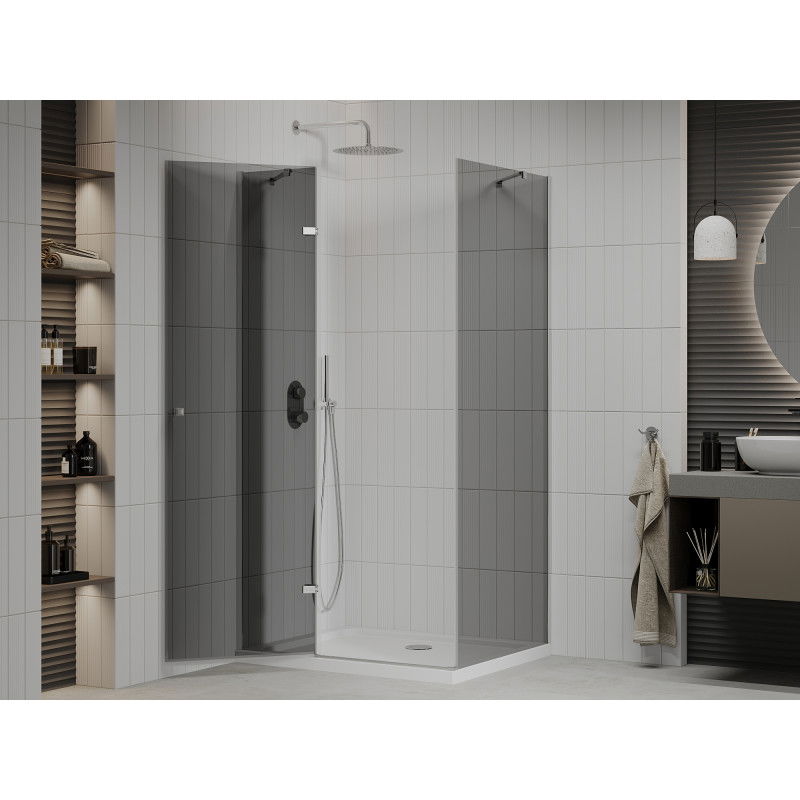 Mexen Roma 120 x 80 cm Hinged Shower Enclosure, Graphite, Chrome + Flat Tray, White - 854-120-080-01-40-4010