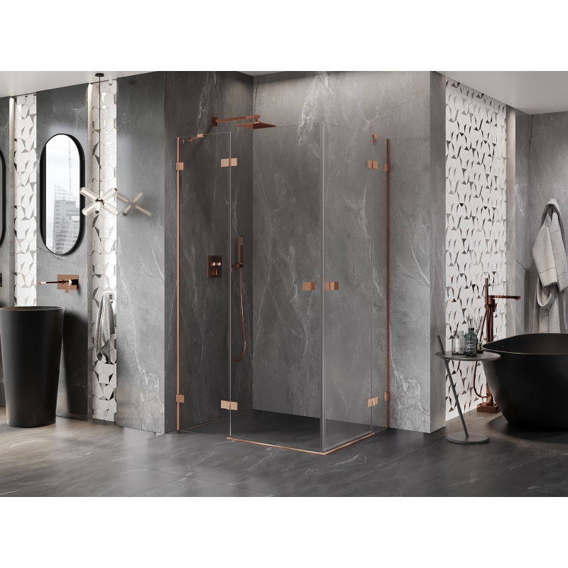 Mexen Lunar Duo left hinged shower enclosure 105 x 75 cm, transparent, brushed copper - 834-105L-075P-65-00