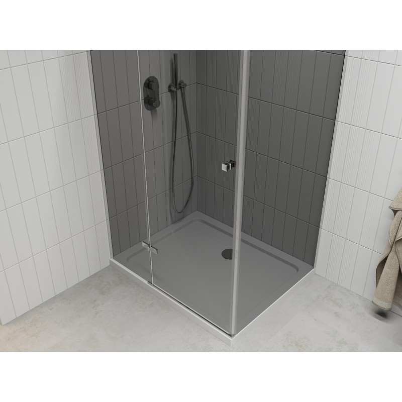 Mexen Roma swing shower cabin 120 x 90 cm, graphite, chrome + Flat shower tray, white - 854-120-090-01-40-4010