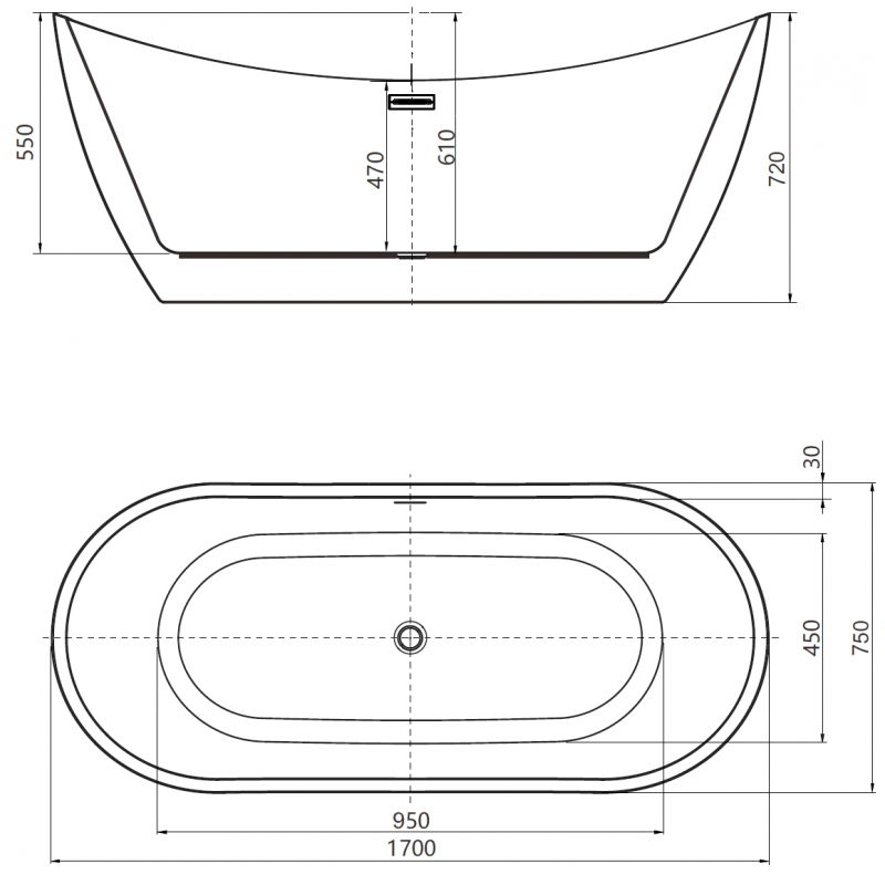 Mexen Lotos 170 x 75 cm Freestanding Bathtub, White, Rose Gold Overflow - 52051707700-60